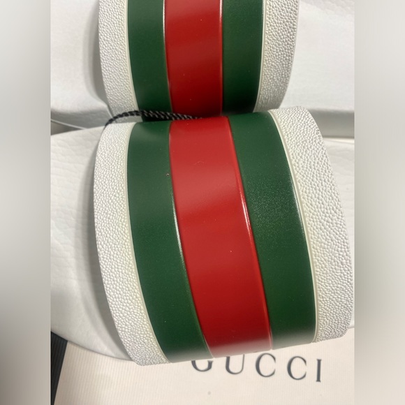 MENS SZ 9UK/10US GUCCI SIGNATURE STRIPE SLIDE SANDALS in WHITE main image 11